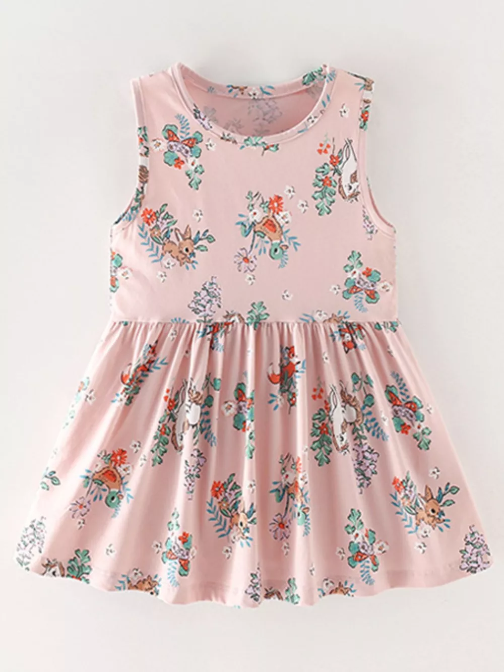 Children's Sleeveless Floral Animal Print Casual Dress, image 2