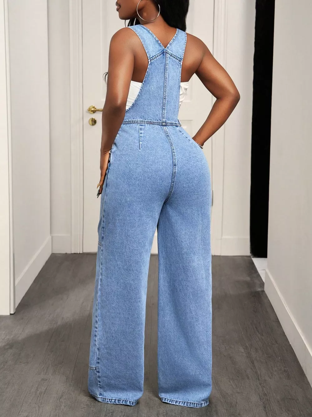 Wide Strap Wide Leg Denim Overalls, image 6