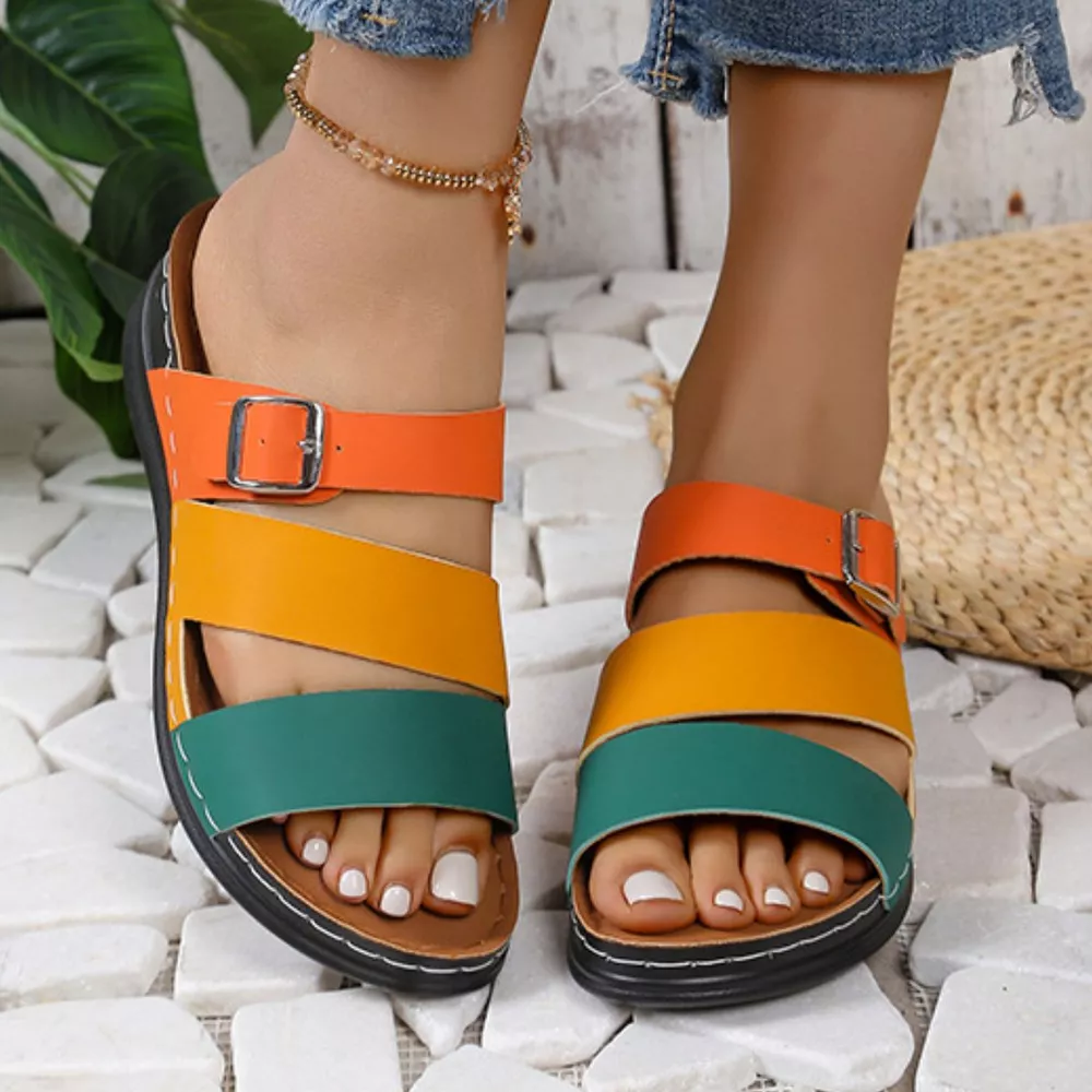 Color Block Adjustable Buckle Comfort Sandals, image 7