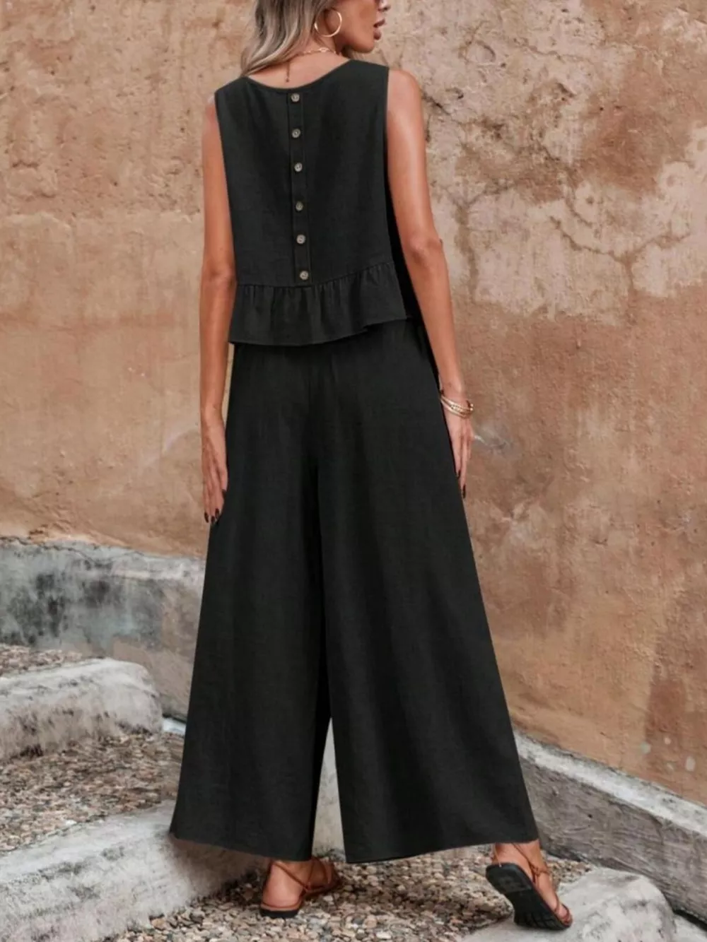 Sleeveless Ruffle Hem Top and Wide Leg Pants Two-Piece Set, image 14