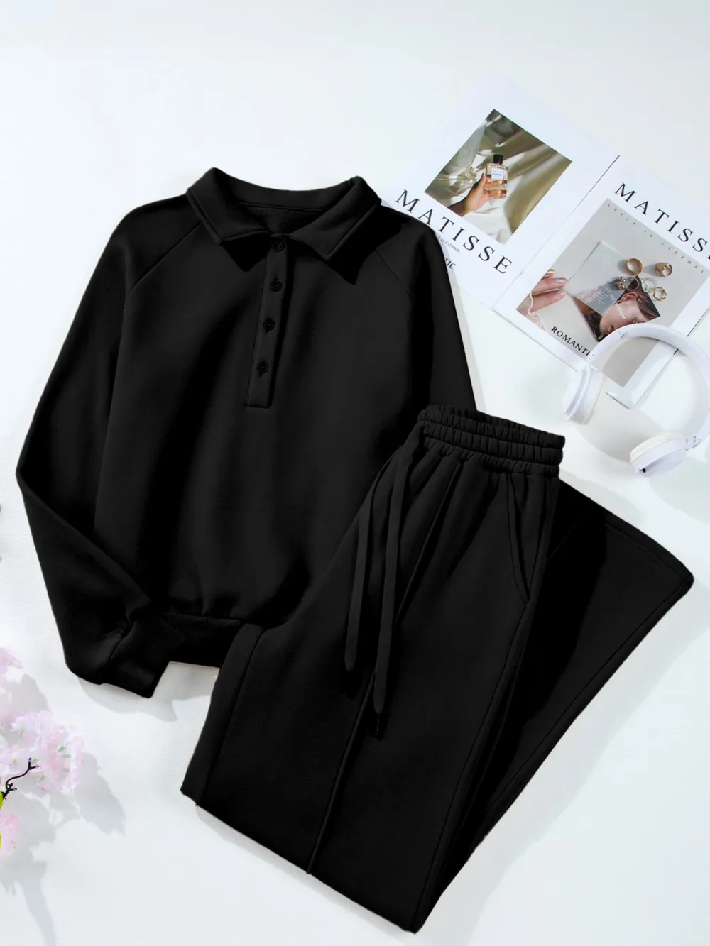 Collared Sweatshirt and High Waist Pants Active Set, image 14