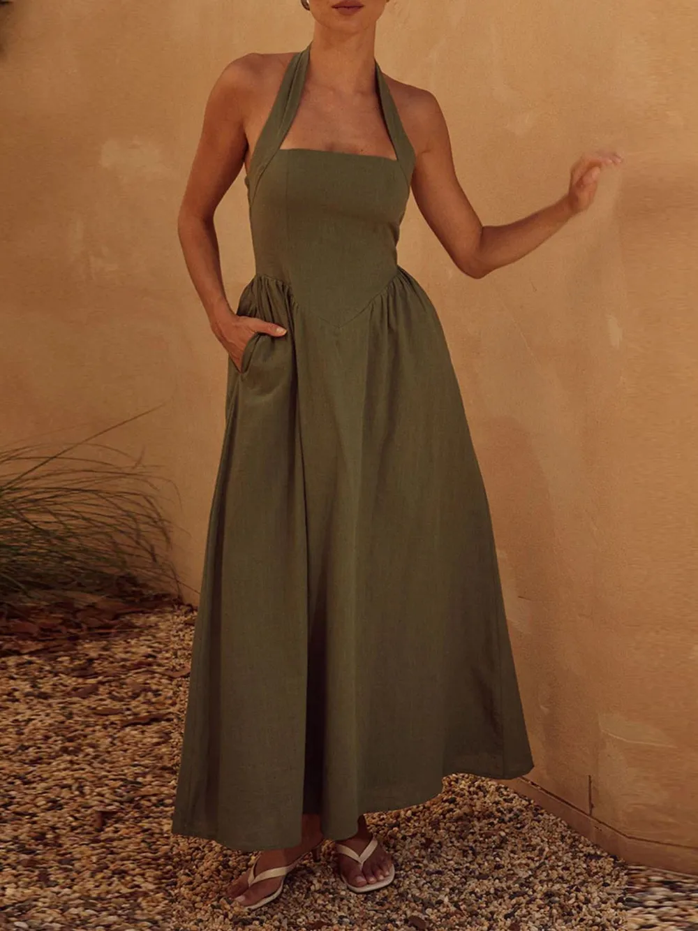 Halter Neck Maxi Dress with Pockets, image 8