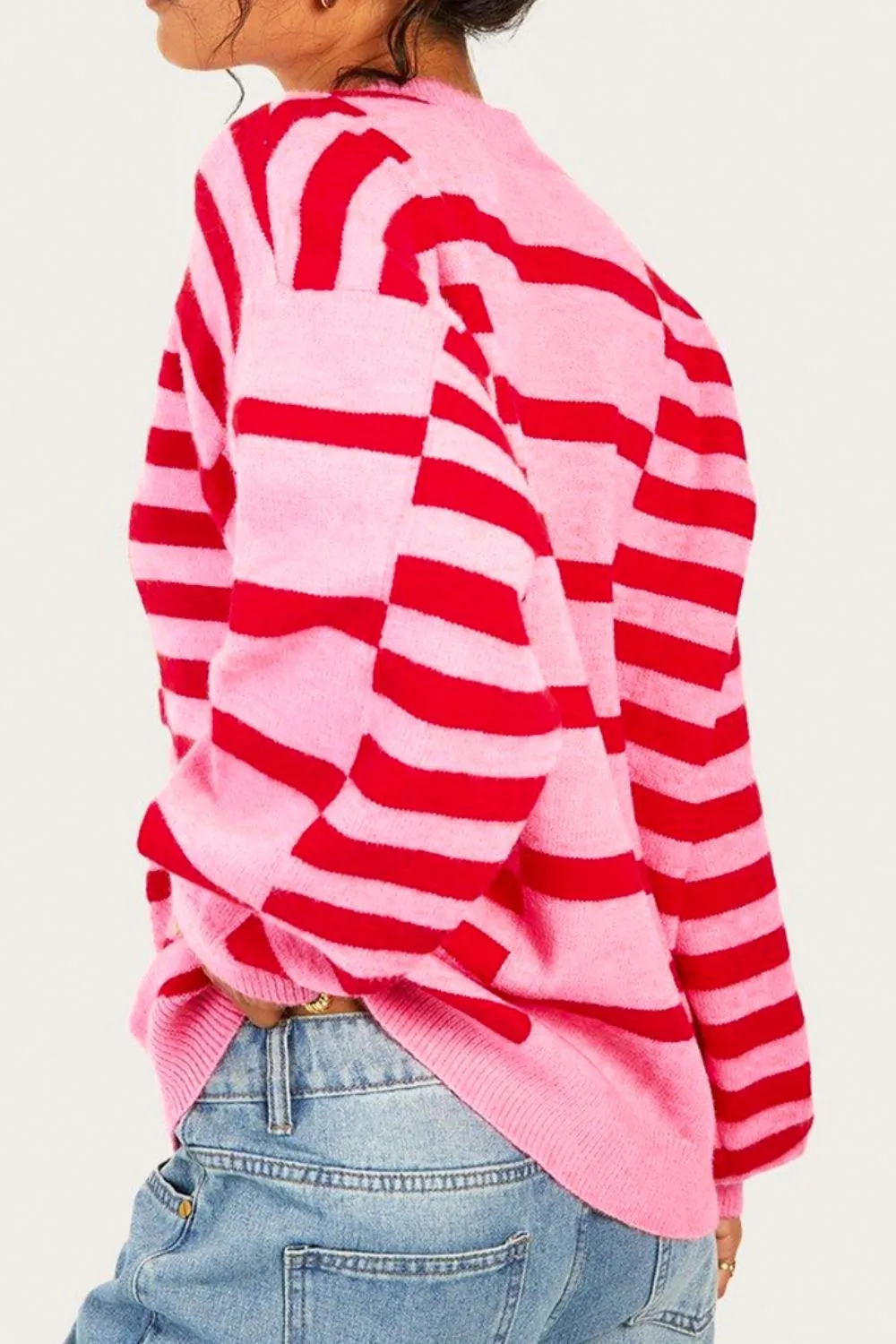 Striped Round Neck Dropped Shoulder Sweater, image 10