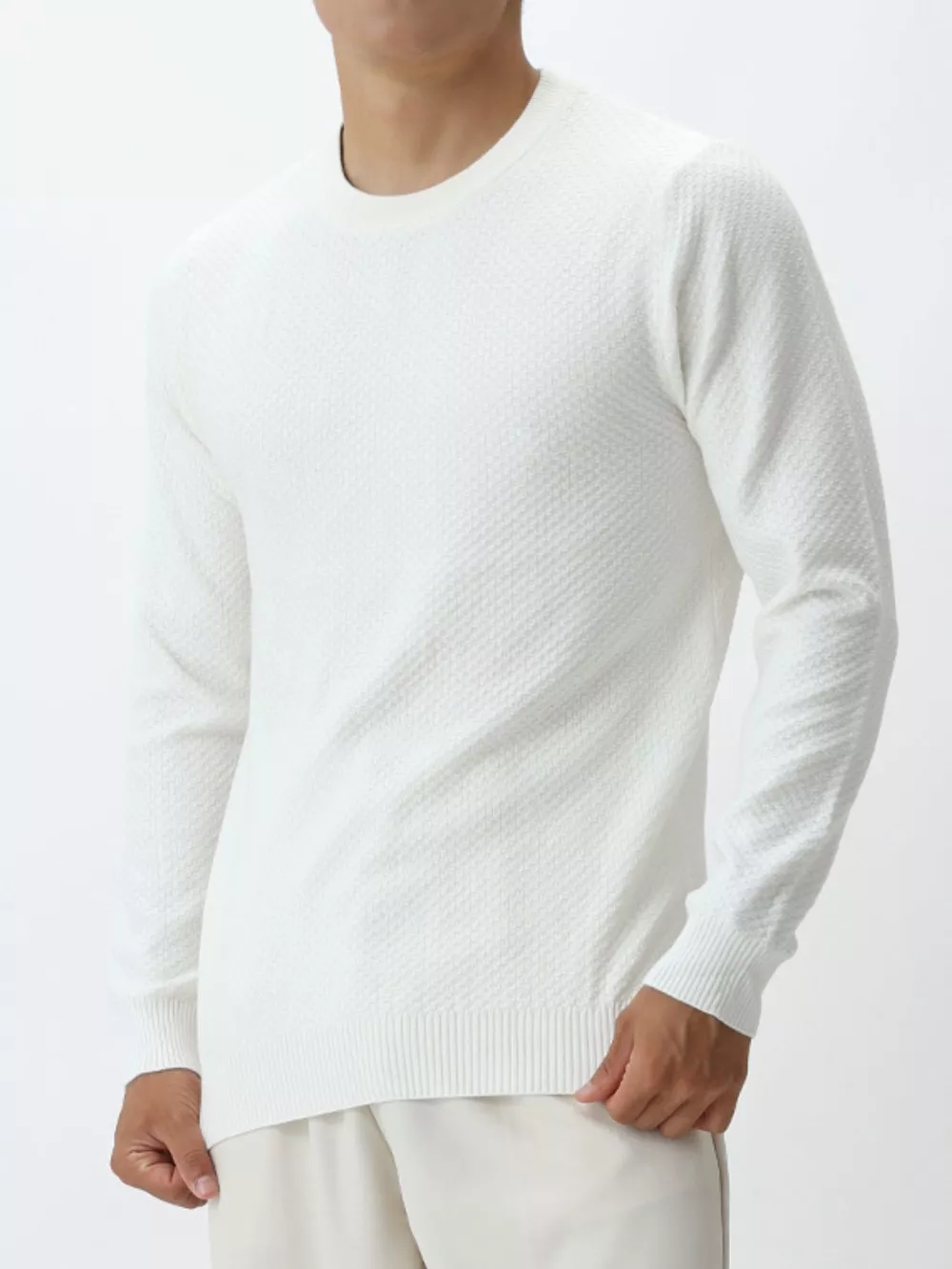 Men's Plus Size Textured Crew Neck Sweater, image 5