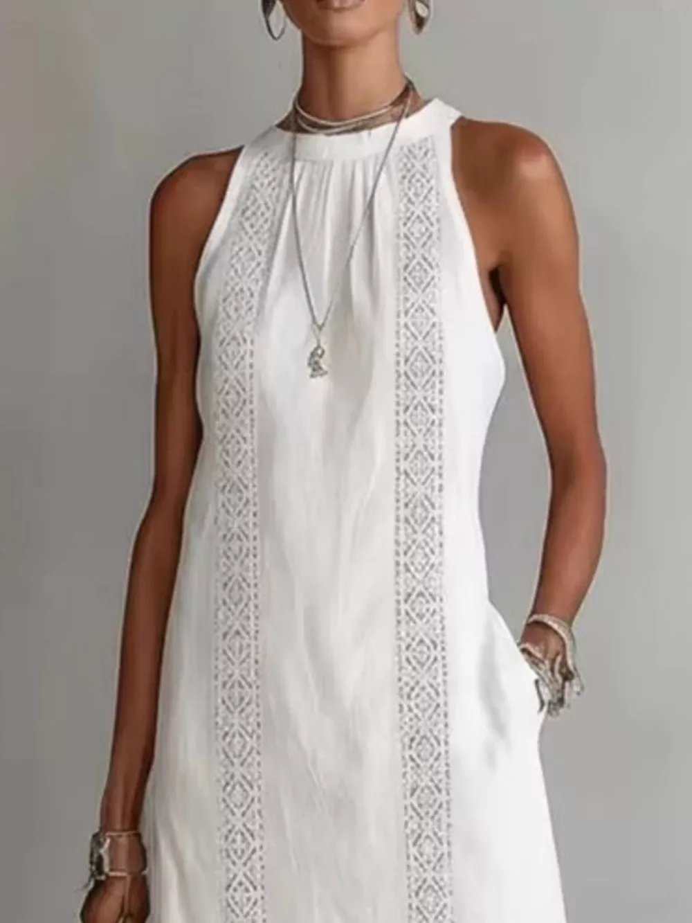 Full Size Sleeveless Lace Trim Midi Dress Plus Size, image 2
