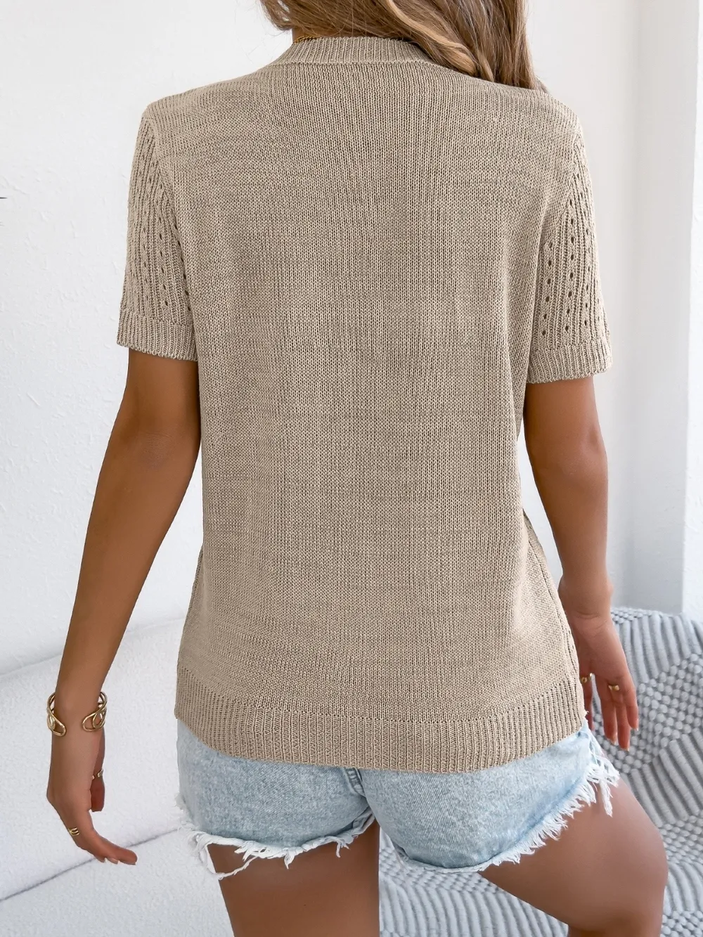 Button Up Short Sleeve Knit Cardigan, image 15