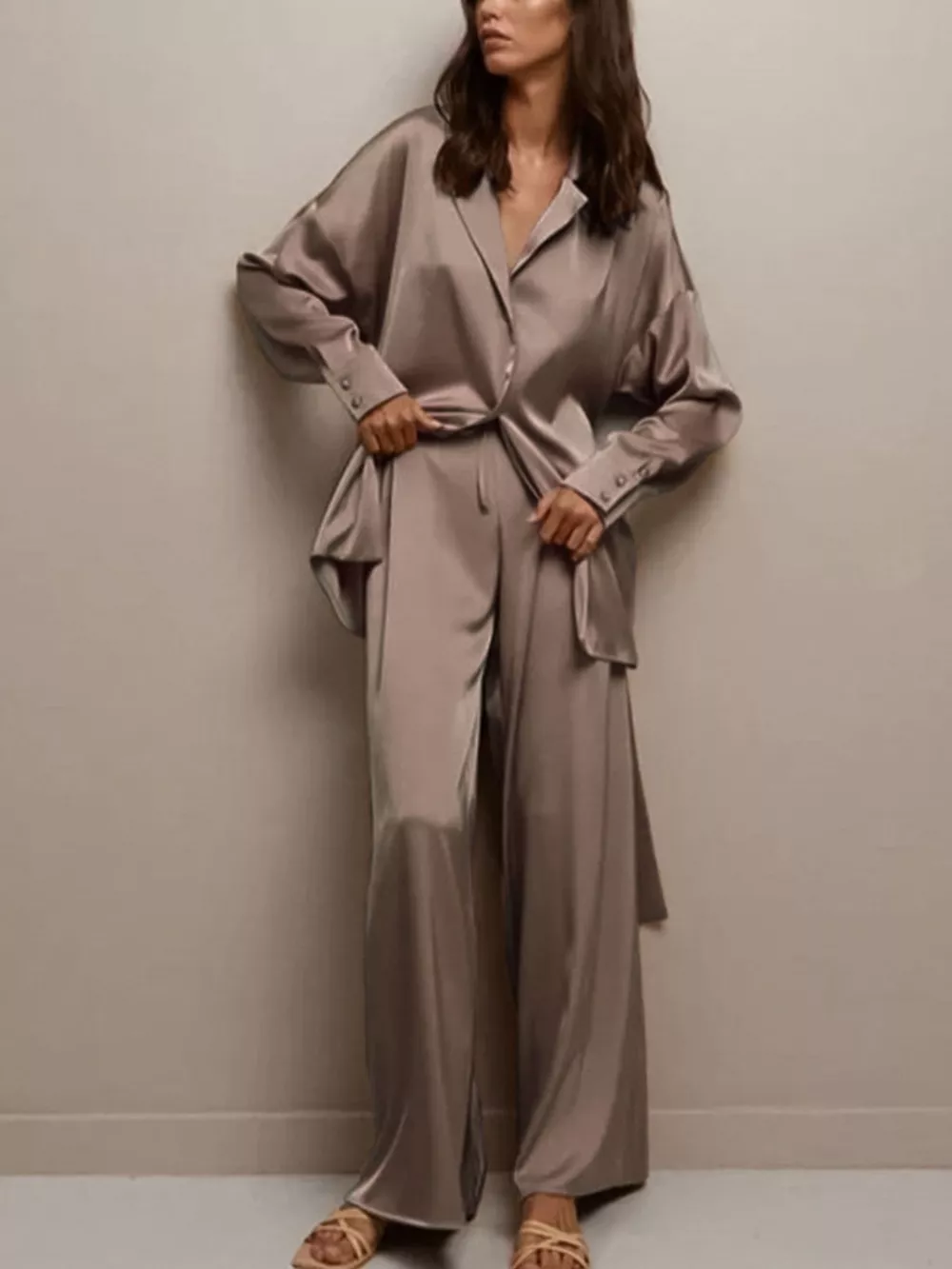 Satin Long Sleeve Shirt and Pants Set, image 13