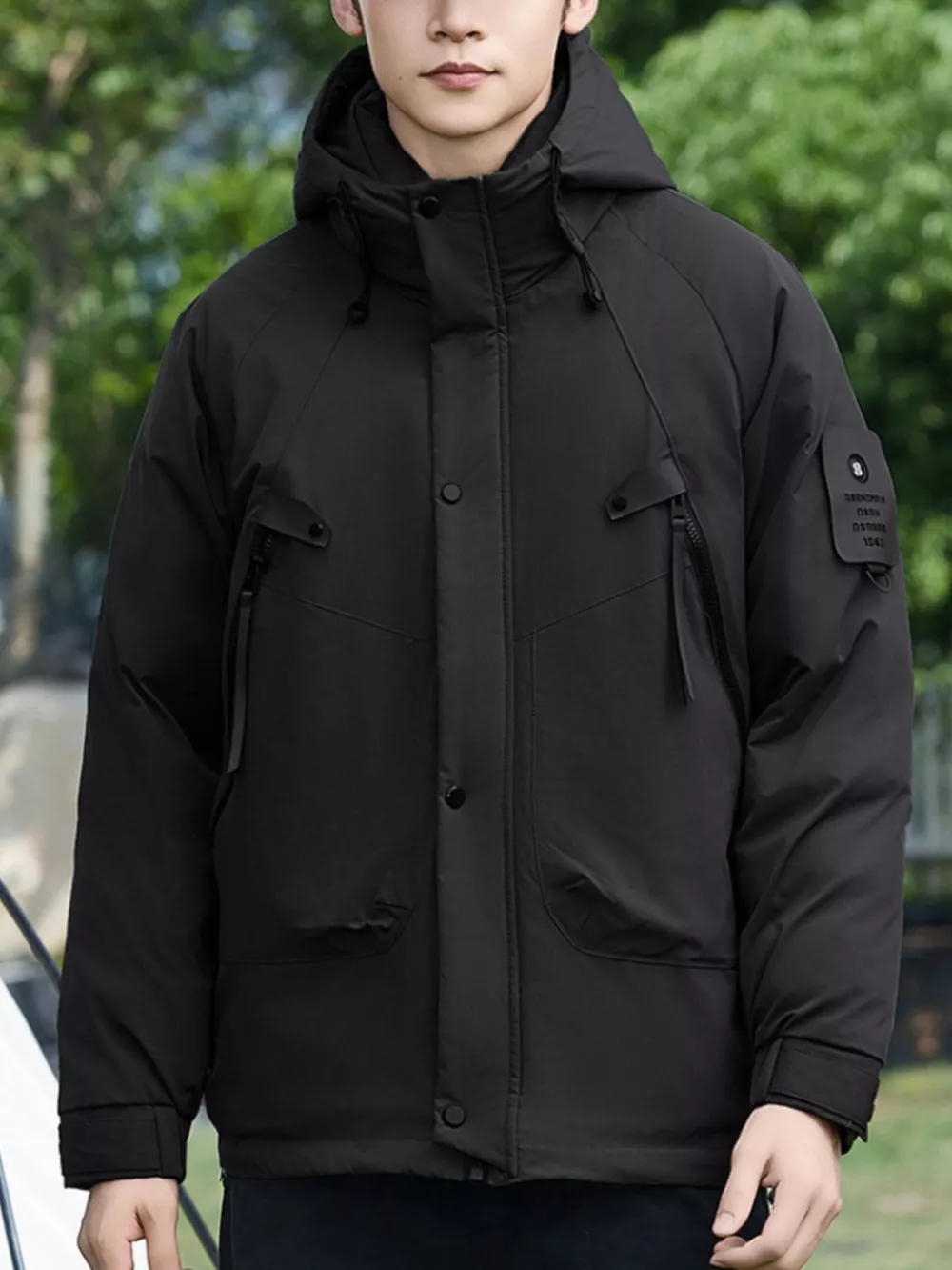 Men's Plus Size Hooded Snap Down Jacket, image 5
