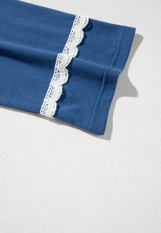Lace Detail Geometric Round Neck Long Sleeve Top, image 5