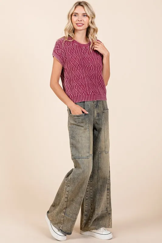 Washed Wide Leg Jeans with Pockets, image 7