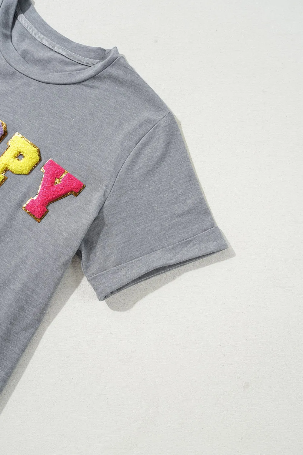 HOPPY Chenille Patch Round Neck Short Sleeve T-Shirt, image 3