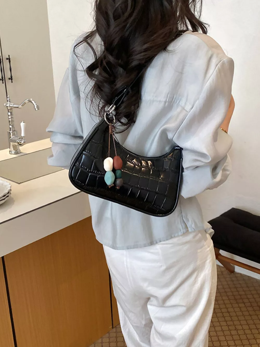 Textured PU Leather Shoulder Bag, image 4