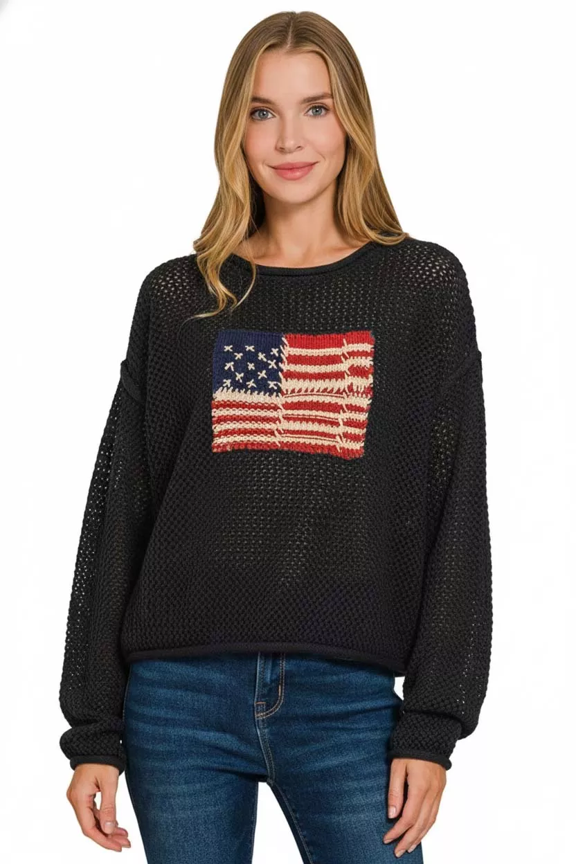American Flag Crew Neck Sweater, image 2