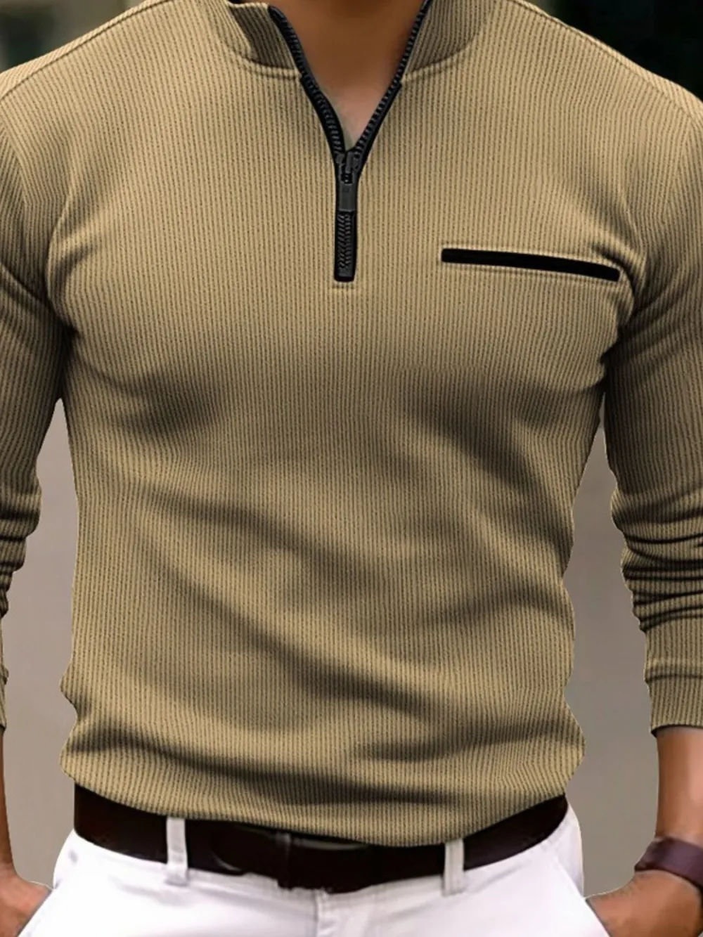 Men's Full Size Quarter Zip Long Sleeve Polo Plus Size, image 4