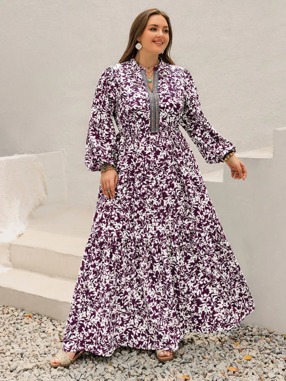 Plus Size Floral Print Maxi Dress with Long Sleeves, image 5
