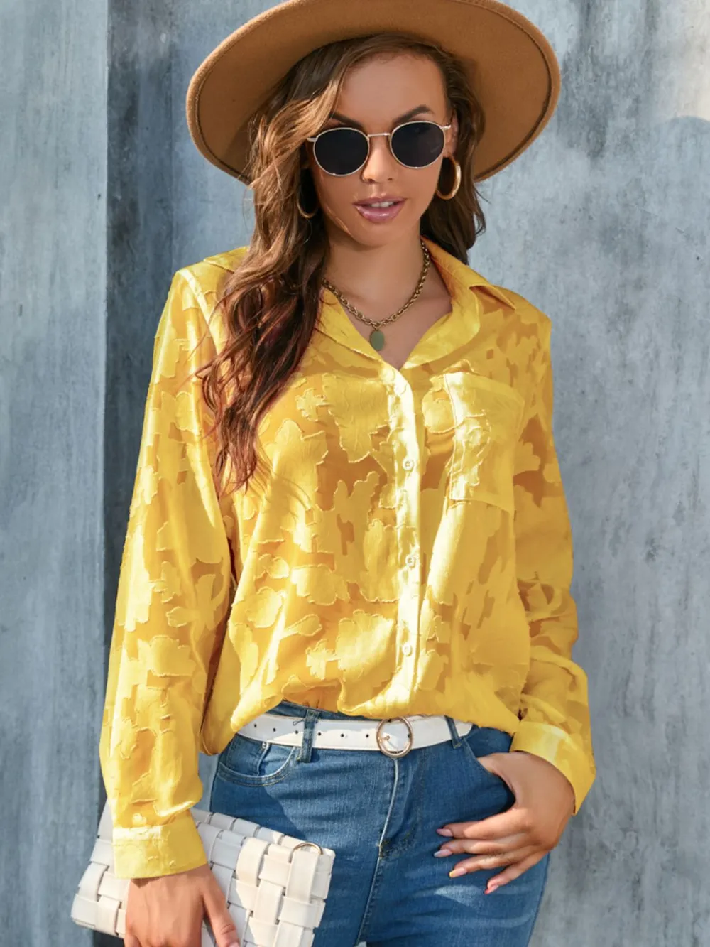 Full Size Collared Neck Long Sleeve Shirt Plus Size, image 9