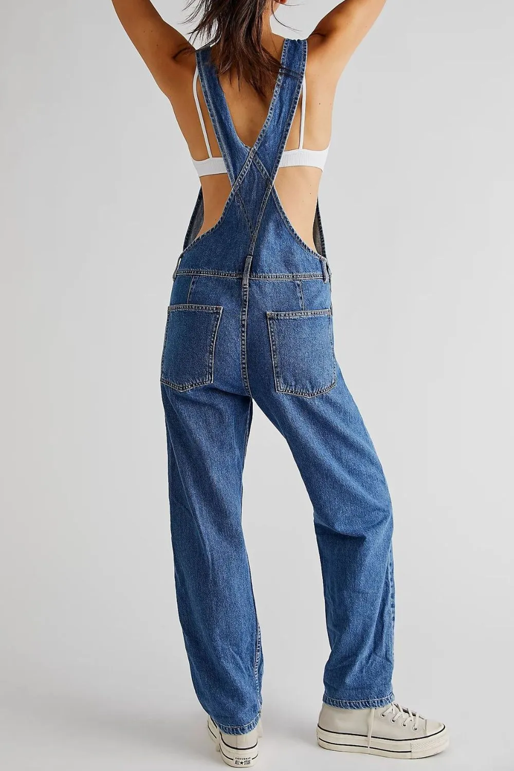 Wide Strap Square Neck Denim Overalls, image 5