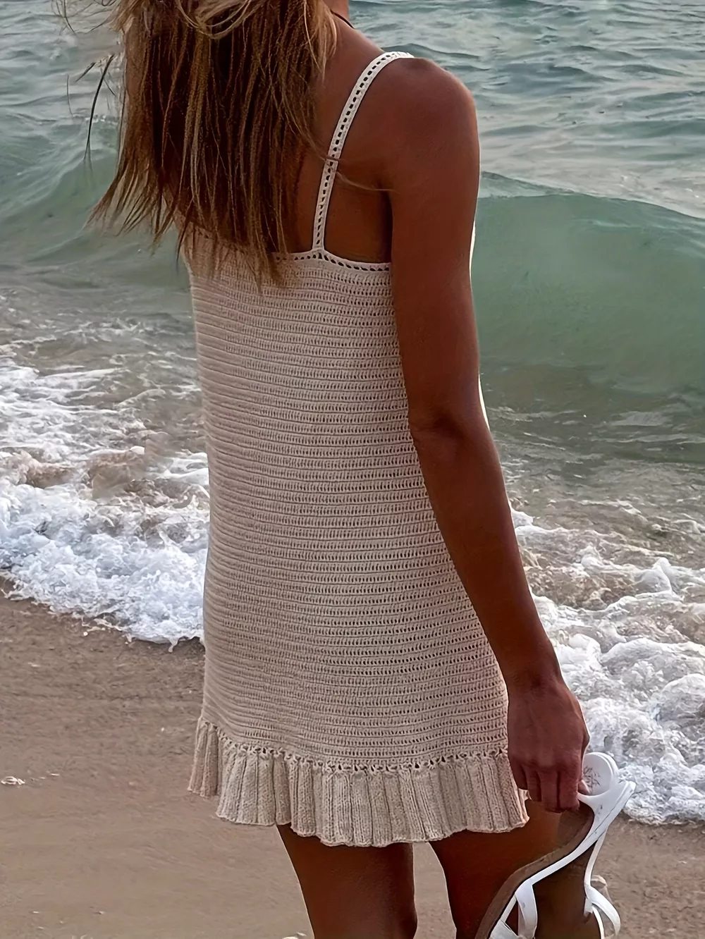 Sleeveless Crochet Mini Sweater Dress, image 5