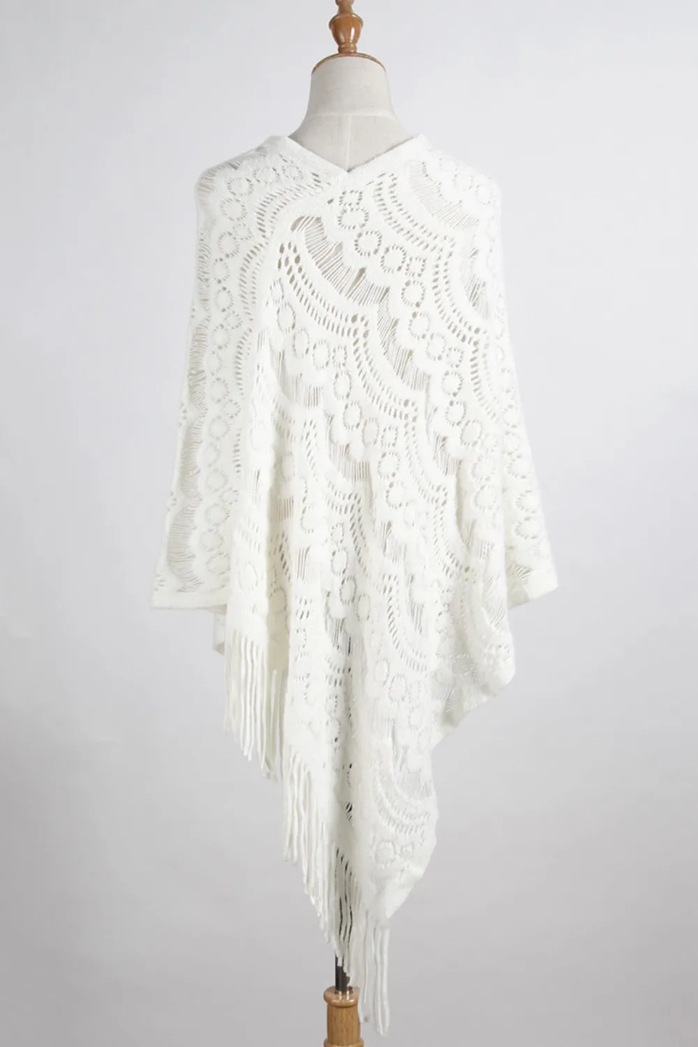 Fringe Openwork Surplice Cape Sleeve Poncho, image 16
