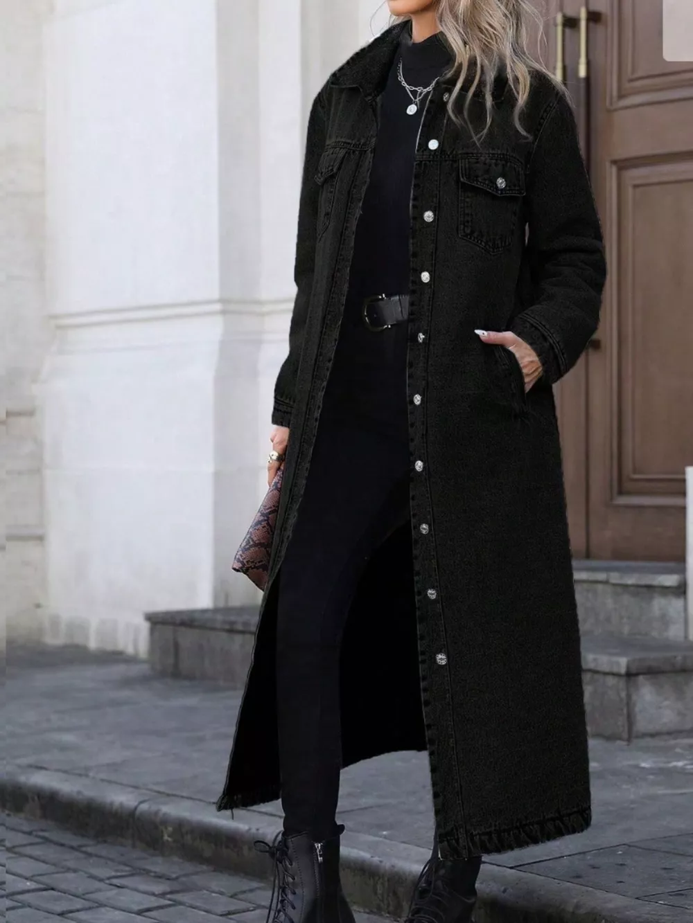 Longline Button-Front Denim Jacket, image 10