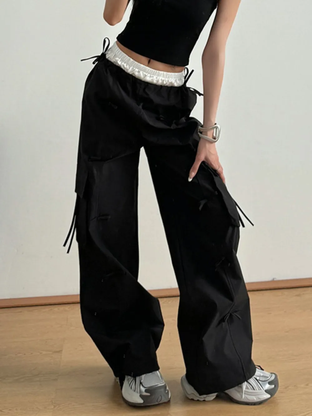 Bow Elastic Waist Cargo Pants, image 11