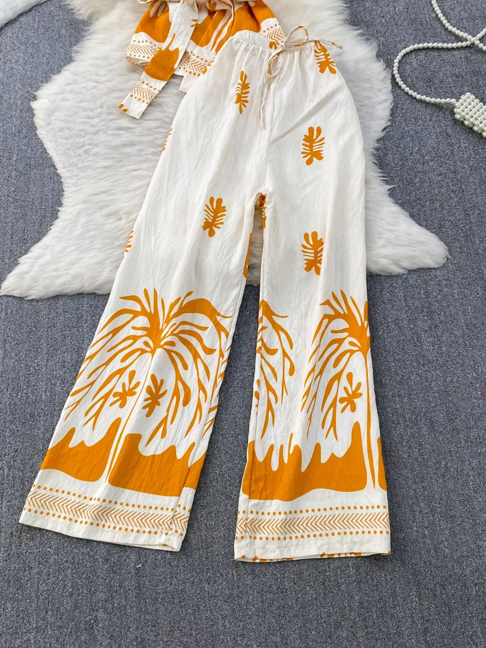 Printed Sleeveless Top and Wide Leg Pants Set, image 20