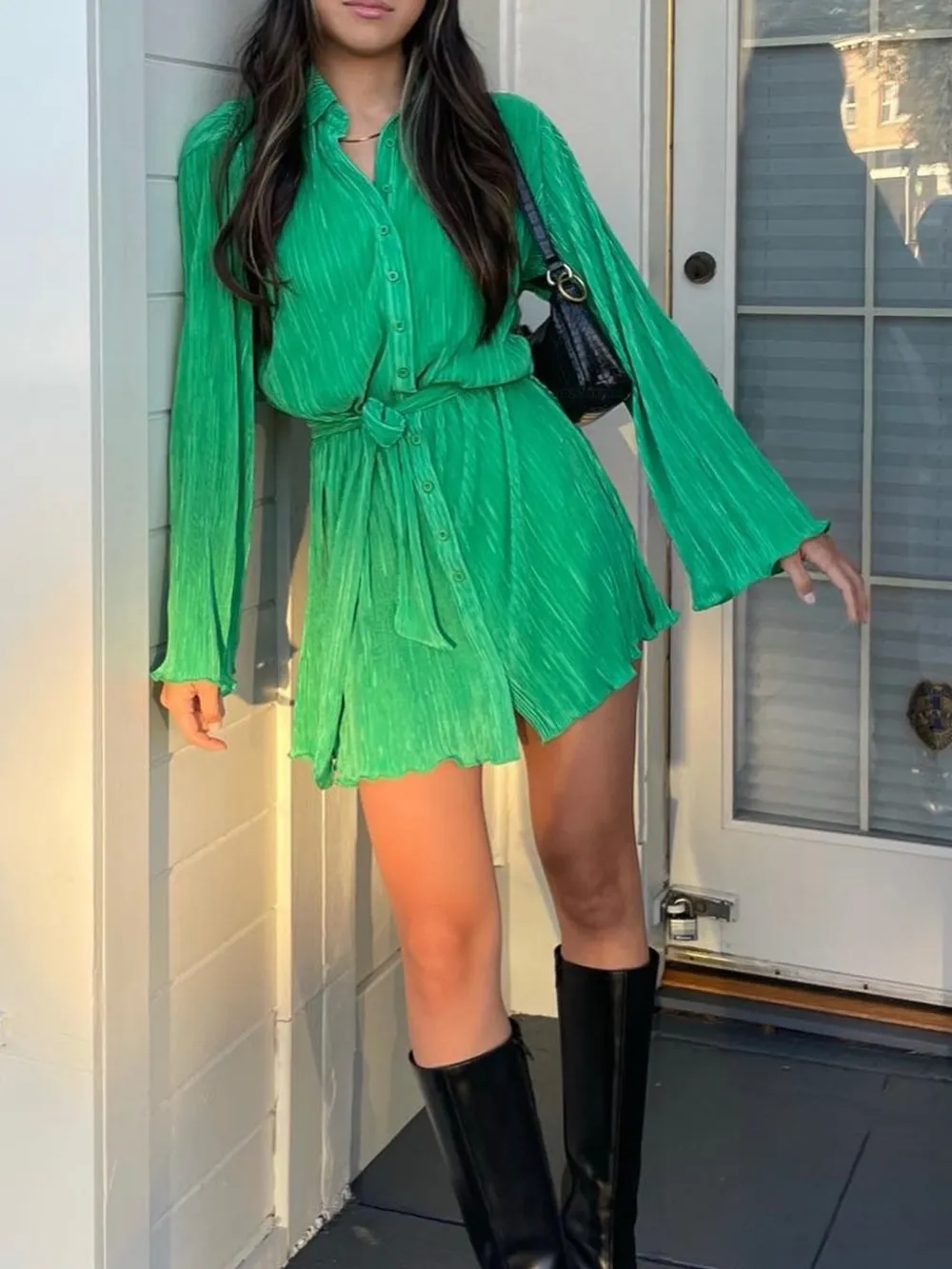 Tied Button Up Long Sleeve Dress, image 16