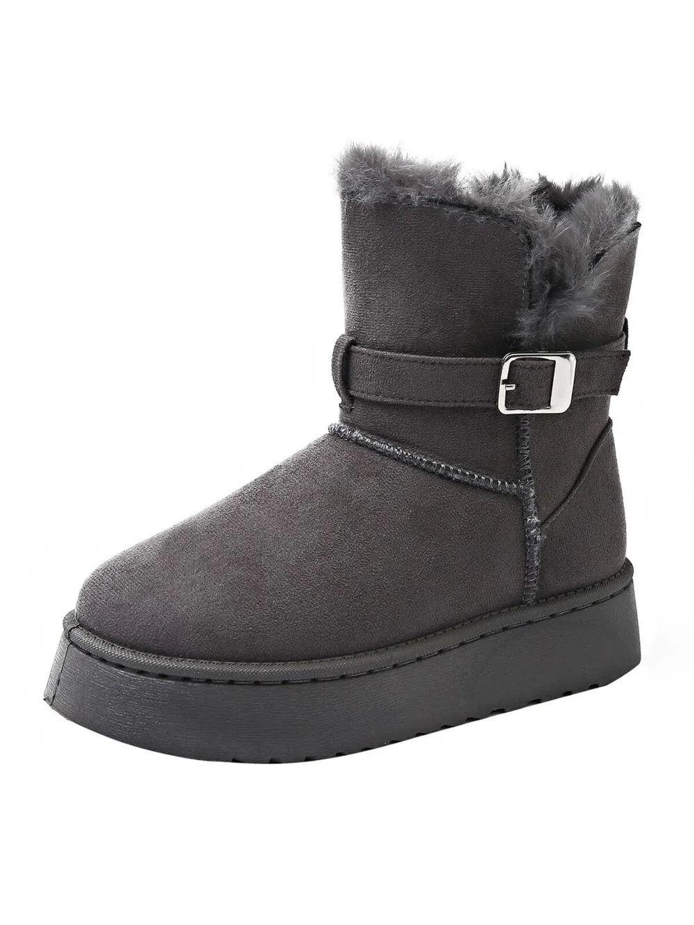 Fur Lining Ankle Boots with Buckle Strap, image 3