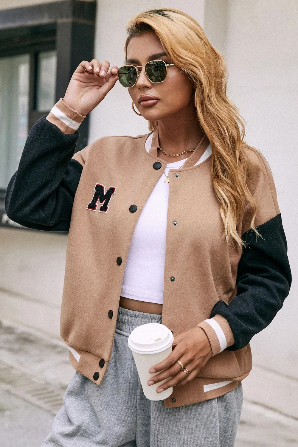 Contrast Baseball Collar Snap Down Jacket, image 2