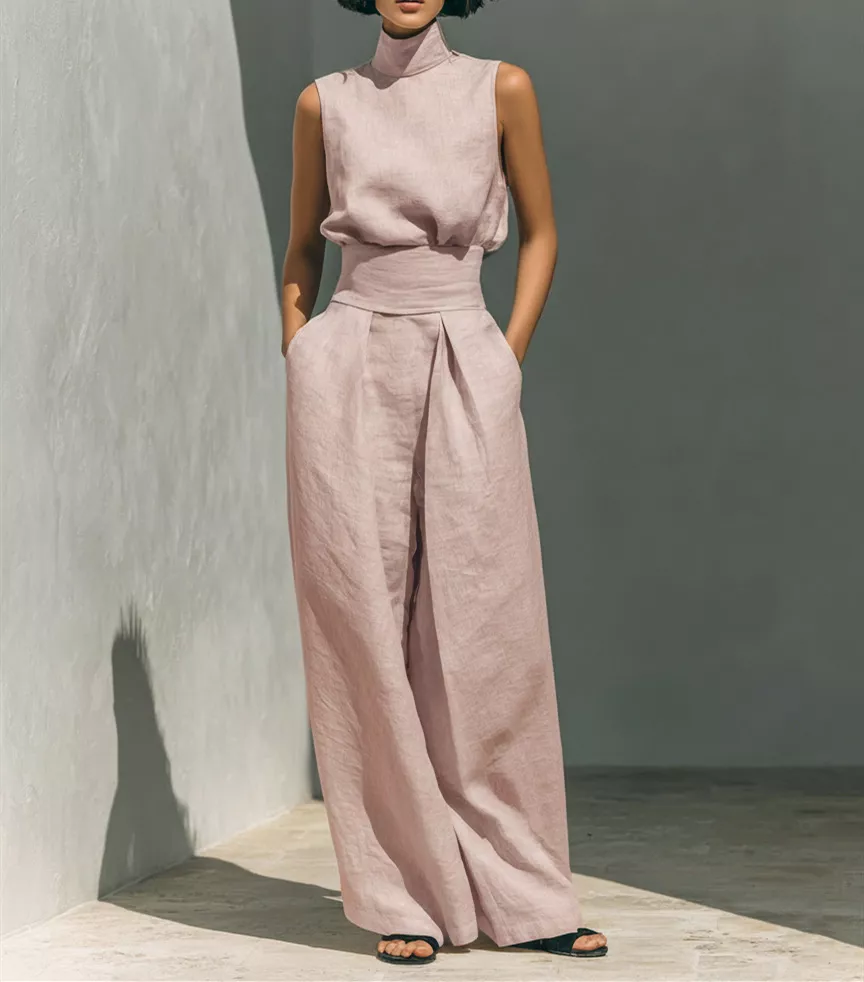 Full Size Turtleneck Sleeveless Top and Wide Leg Pants Set Plus Size, image 8