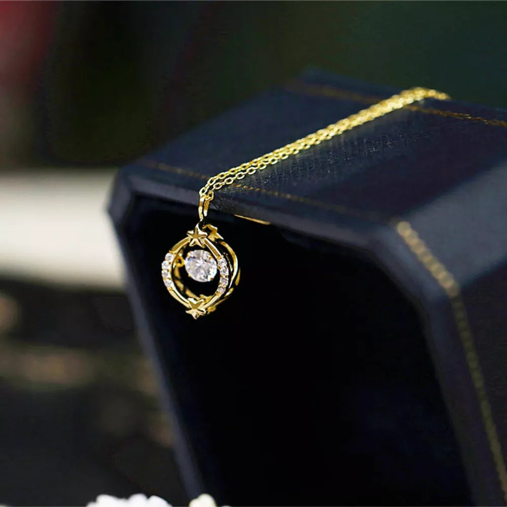 18K Gold-Plated Zircon Star Circle Pendant Necklace, image 3