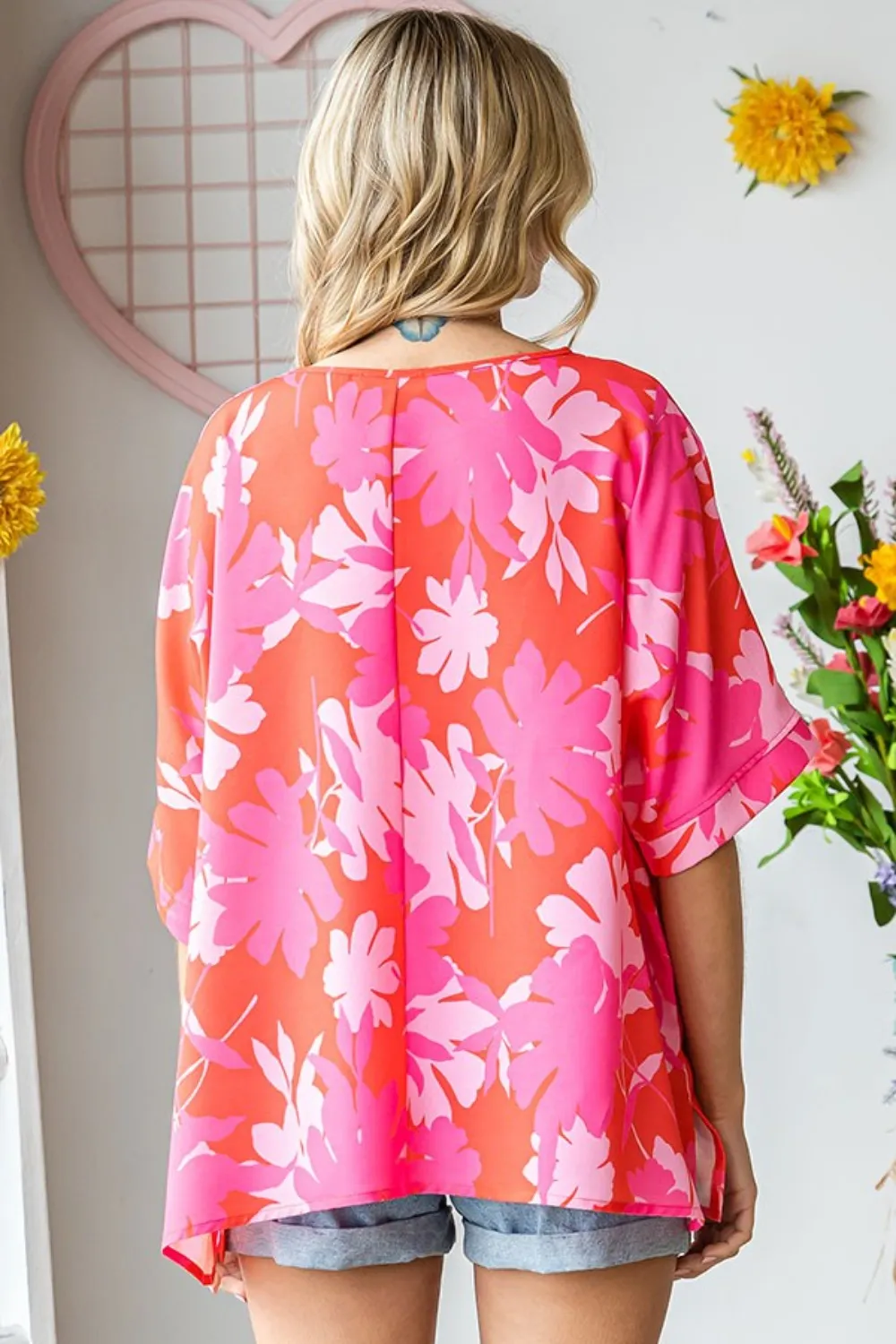 Slit Printed Round Neck Half Sleeve Blouse, image 2