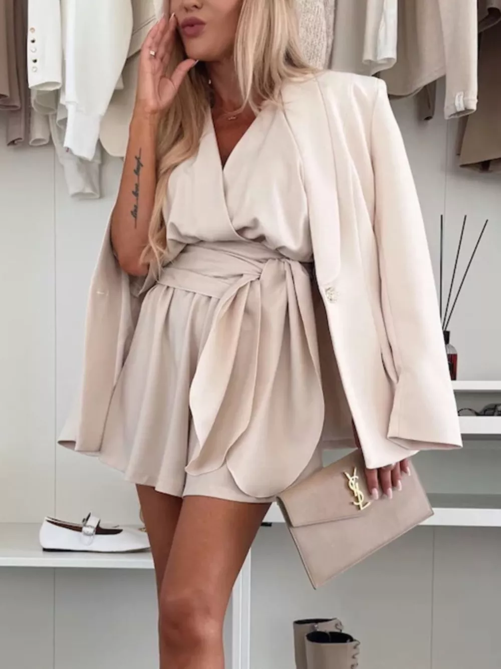 Full Size Surplice Tie Waist Romper Plus Size, image 9