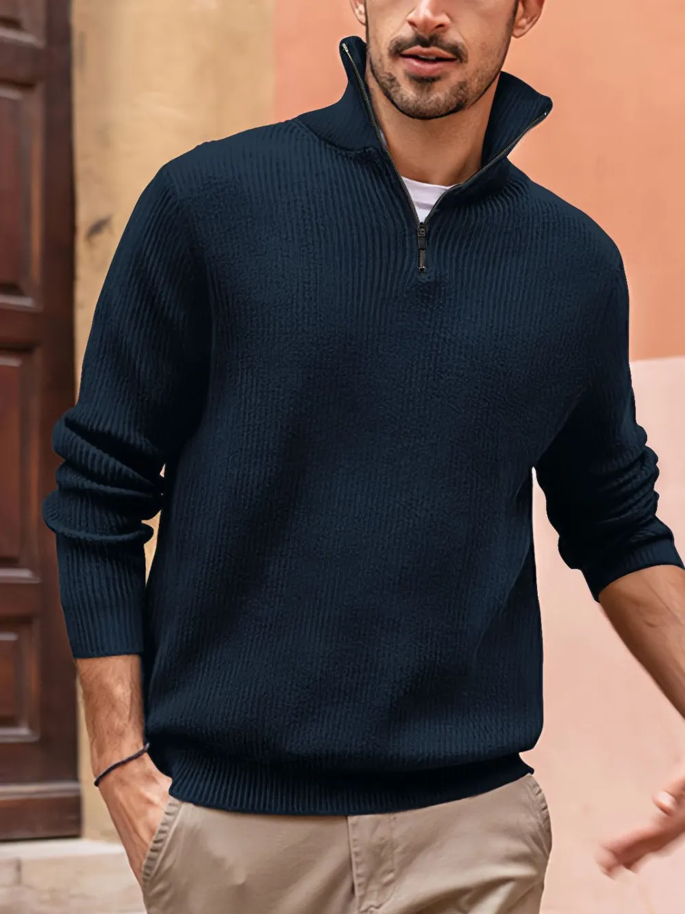 Men's Full Size Quarter Zip Long Sleeve Top Plus Size, image 5