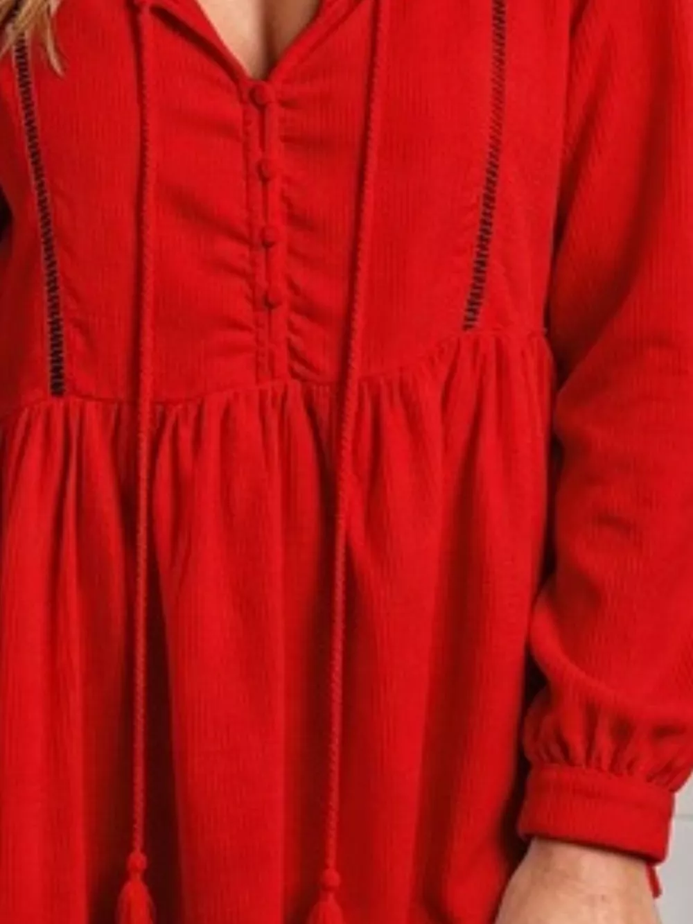 Tassel Drawstring Long Sleeve Peplum Top, image 12