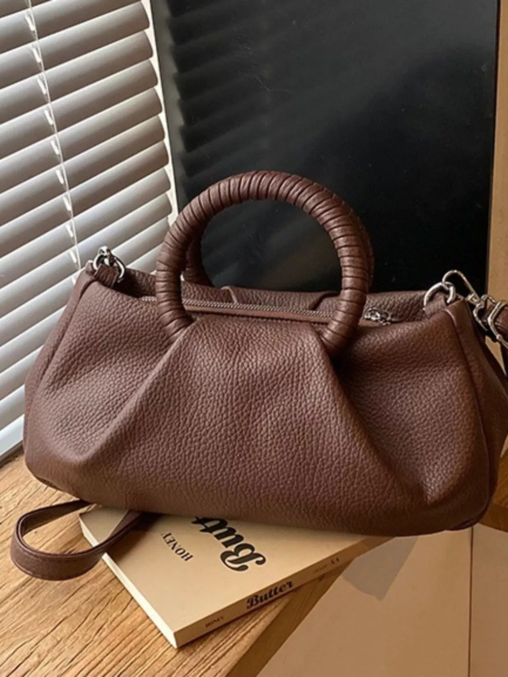 Top Handle Crossbody Bag with Pearl Bow Charm, image 4