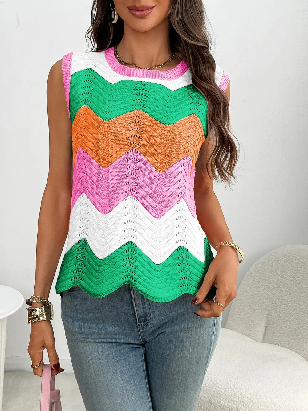 Color Block Round Neck Sweater Vest, image 11