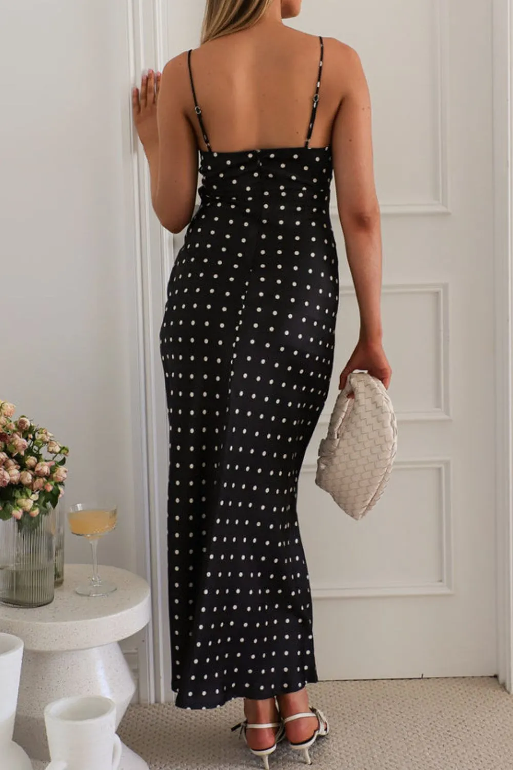 Polka Dot Square Neck Midi Cami Dress, image 4