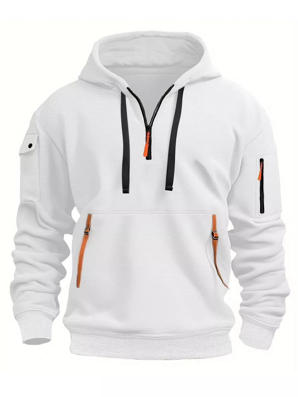 Men's Full Size Drawstring Half-Zip Pocket Hoodie Plus Size, image 6
