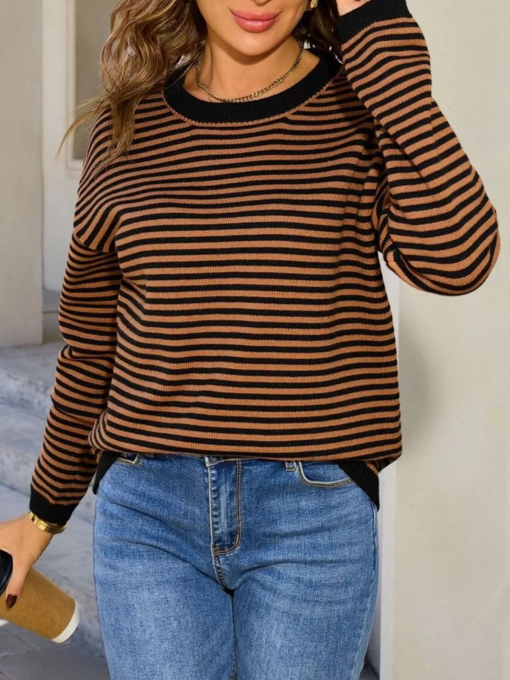 Striped Round Neck Sweater, image 2