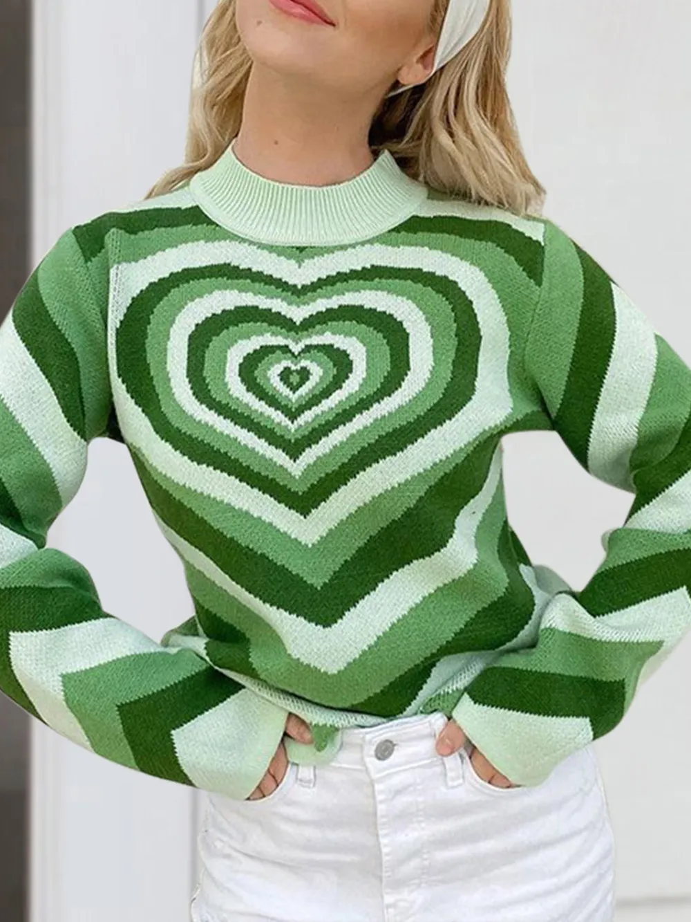 Heart Mock Neck Long Sleeve Sweater, image 2