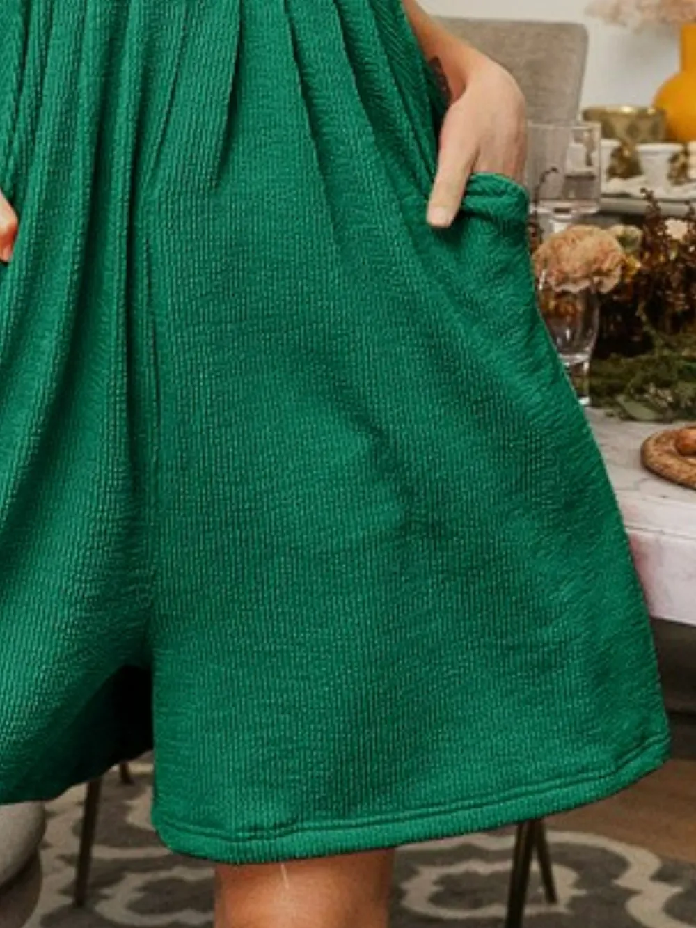Crinkle Rib Textured Wide Leg Shortalls, image 2