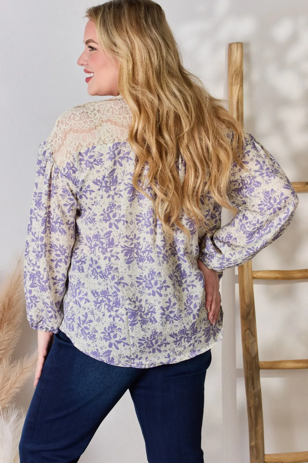 Full Size Lace Detail Printed Blouse, image 8