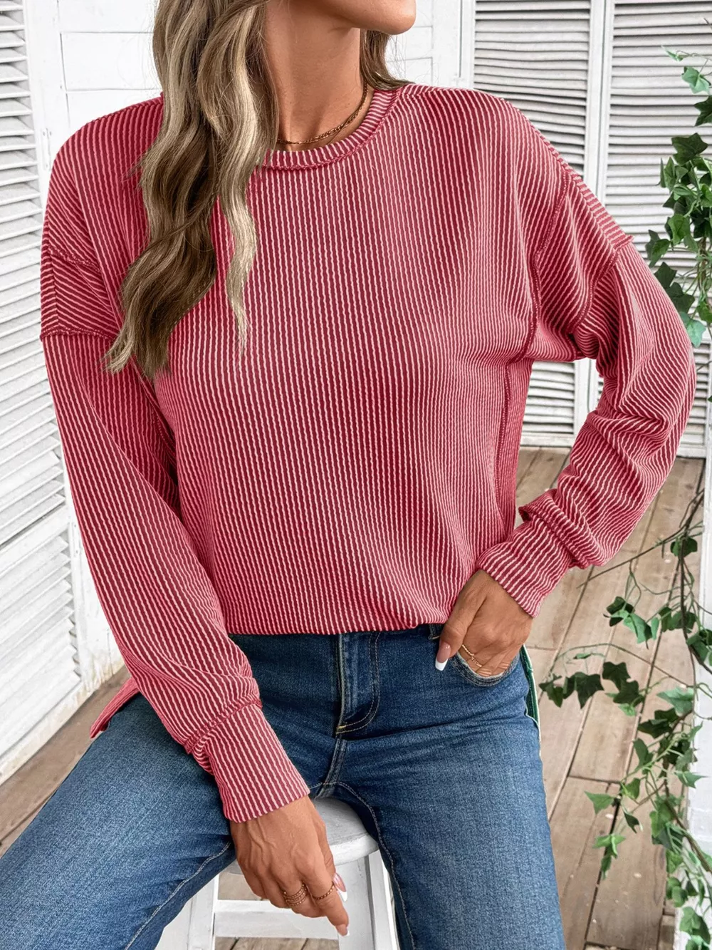 Side Slit Round Neck Sweatshirt, image 19