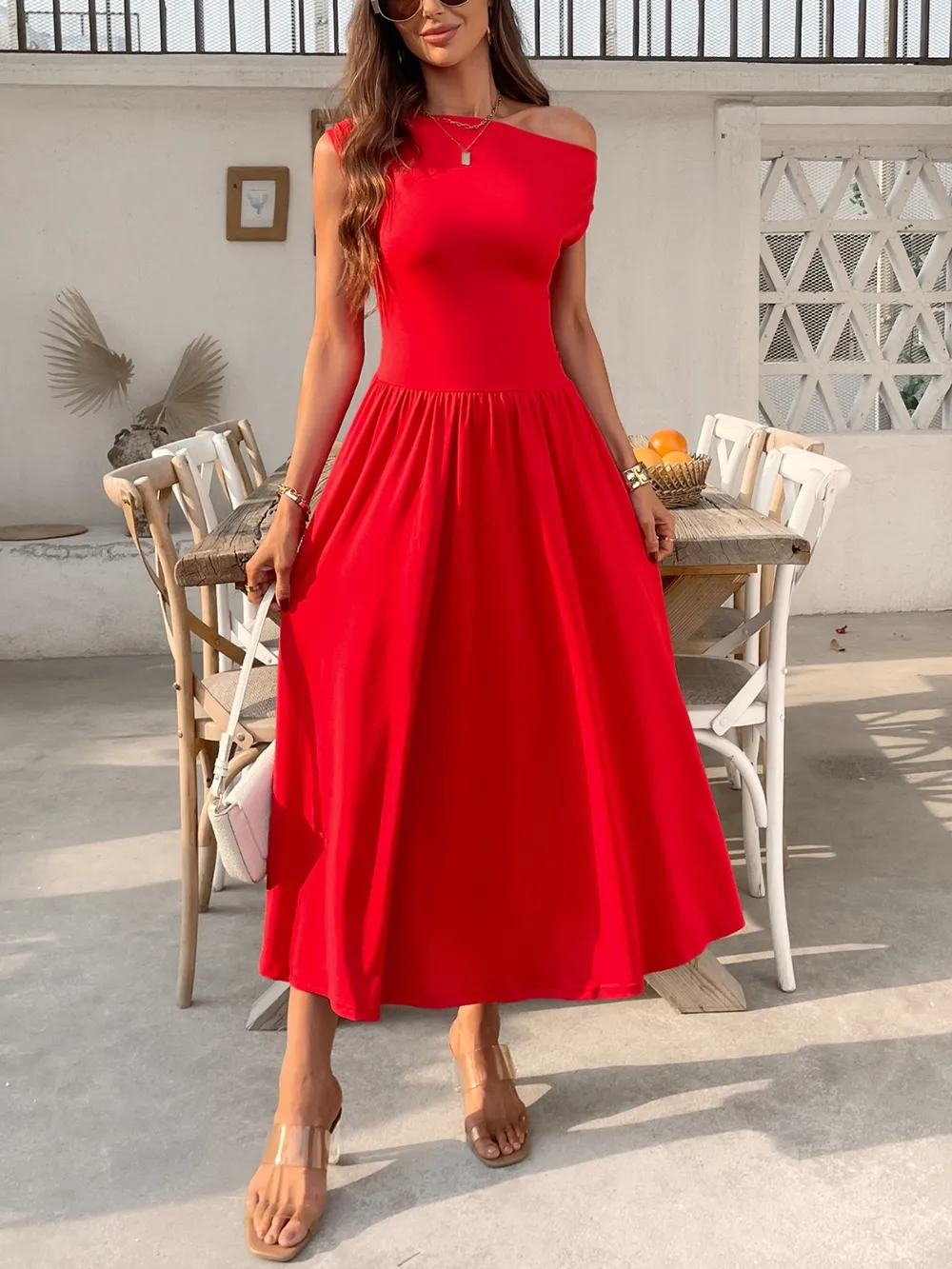 Single Shoulder Midi Dress with Pockets, image 20