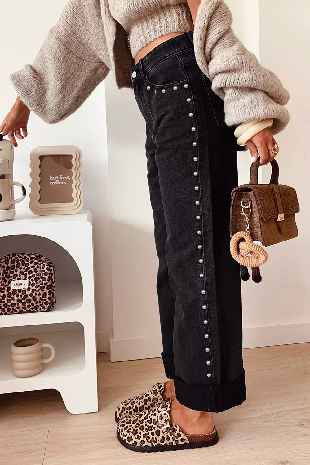 Studded Detail Straight Leg Casual Loose Jeans, image 4