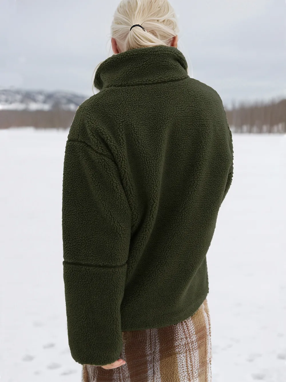 Turtleneck Zip Up Long Sleeve Plush Jacket, image 3