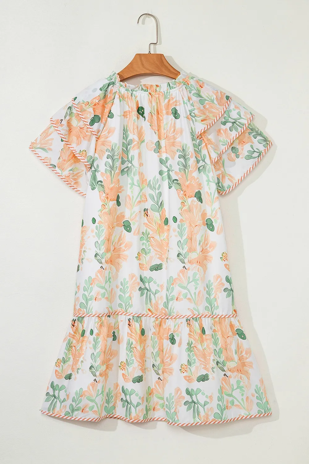 Floral Tie Neck Layered Short Sleeve Dress, image 9