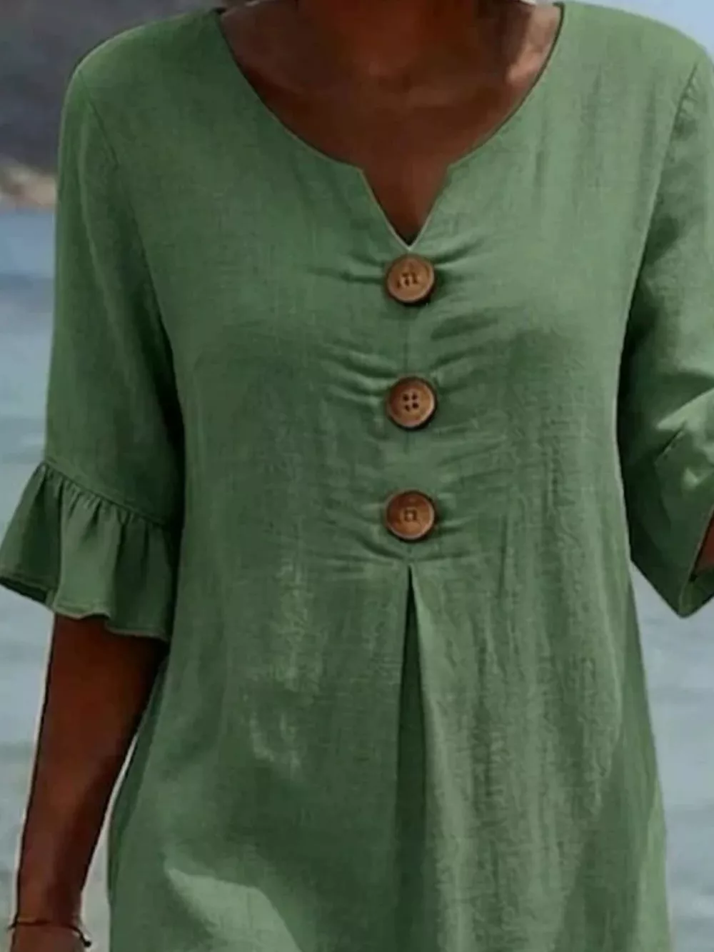Full Size Casual Decor Button Dress with Ruffle Sleeves Plus Size, image 10