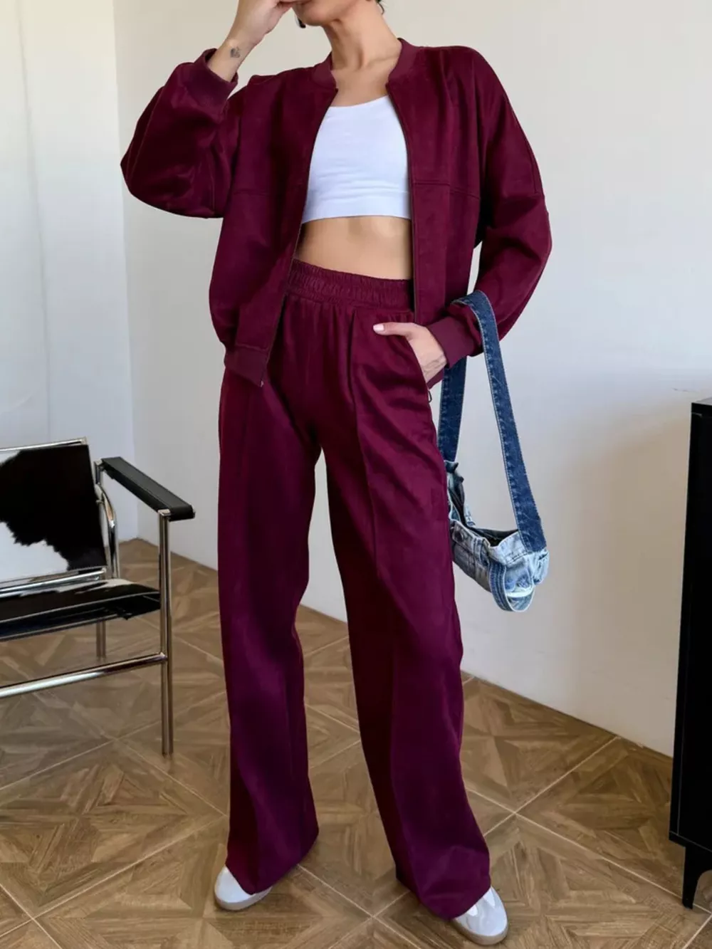 Zip Up Sweatshirt and Wide-Leg Pants Set, image 20